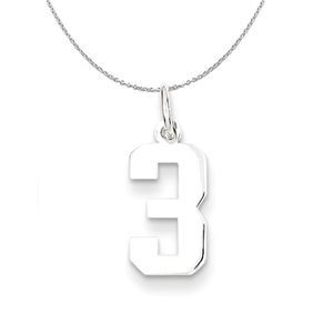 Silver, Athletic Collection Medium Polished Number 3 Necklace - 20 In